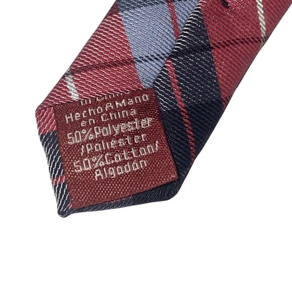 Original Penguin Plaid Mens Tie Cotton Blend Red Blue Black 57.5”x2.25” - Picture 3 of 5
